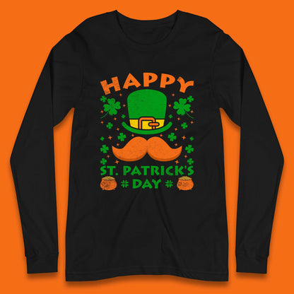 Leprechaun Hat & Ginger Mustache Long Sleeve T-Shirt