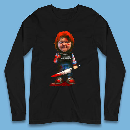 Chucky Mug Shot Russian Police Dept Hasbulla Magomedov Chucky Mini Khabib Inspired Halloween Horror Movie Good Guy Chucky Long Sleeve T Shirt