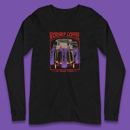 Worship Coffee The Dark Lord Aesthetic Vintage Coffee Retro Halloween Coffee Lover Faith Long Sleeve T Shirt