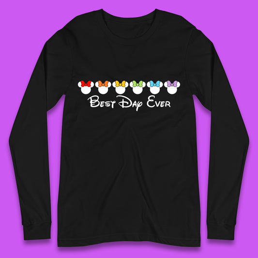 Best Day Ever Disney Minnie Mouse Cartoon Character Disney Vacation Minnie Mouse Face with Colorful Bows Disney Trip Long Sleeve T Shirt