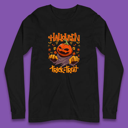 Halloween Trick Or Treat Pumpkin Character Halloween Scary Evil Pumpkin Long Sleeve T Shirt