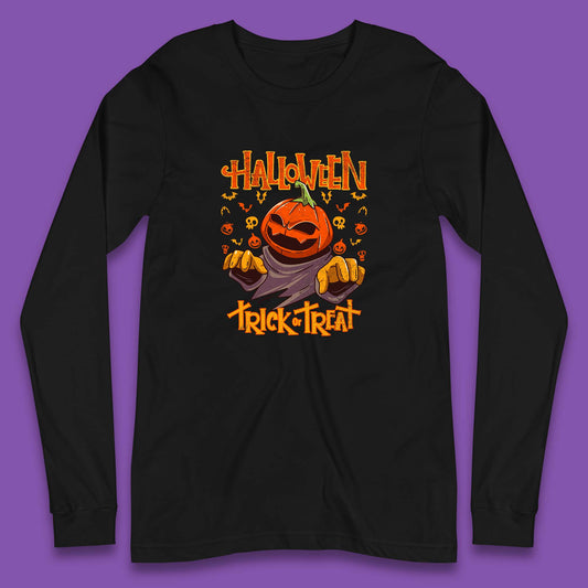 Halloween Trick Or Treat Pumpkin Character Halloween Scary Evil Pumpkin Long Sleeve T Shirt