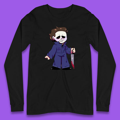 Chibi Michael Myers Holding Bloody Knife Halloween Serial Killer Horror Movie Character Long Sleeve T Shirt