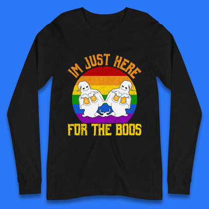 Halloween I Just Here For The Boos Gay Boo Ghosts Drinking Beer LGBTQ Pride Beer Long Sleeve T Shirt