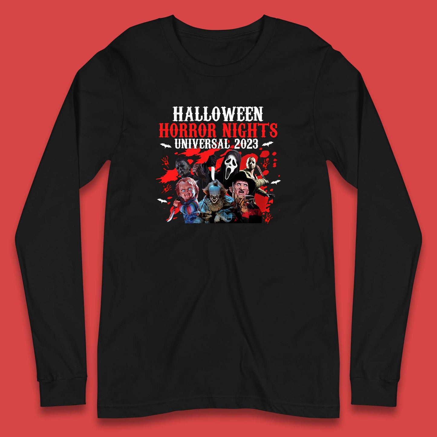 Halloween Horror Nights Universal 2023 Halloween Horror Movie Characters Friends Halloween Serial Killers Long Sleeve T Shirt