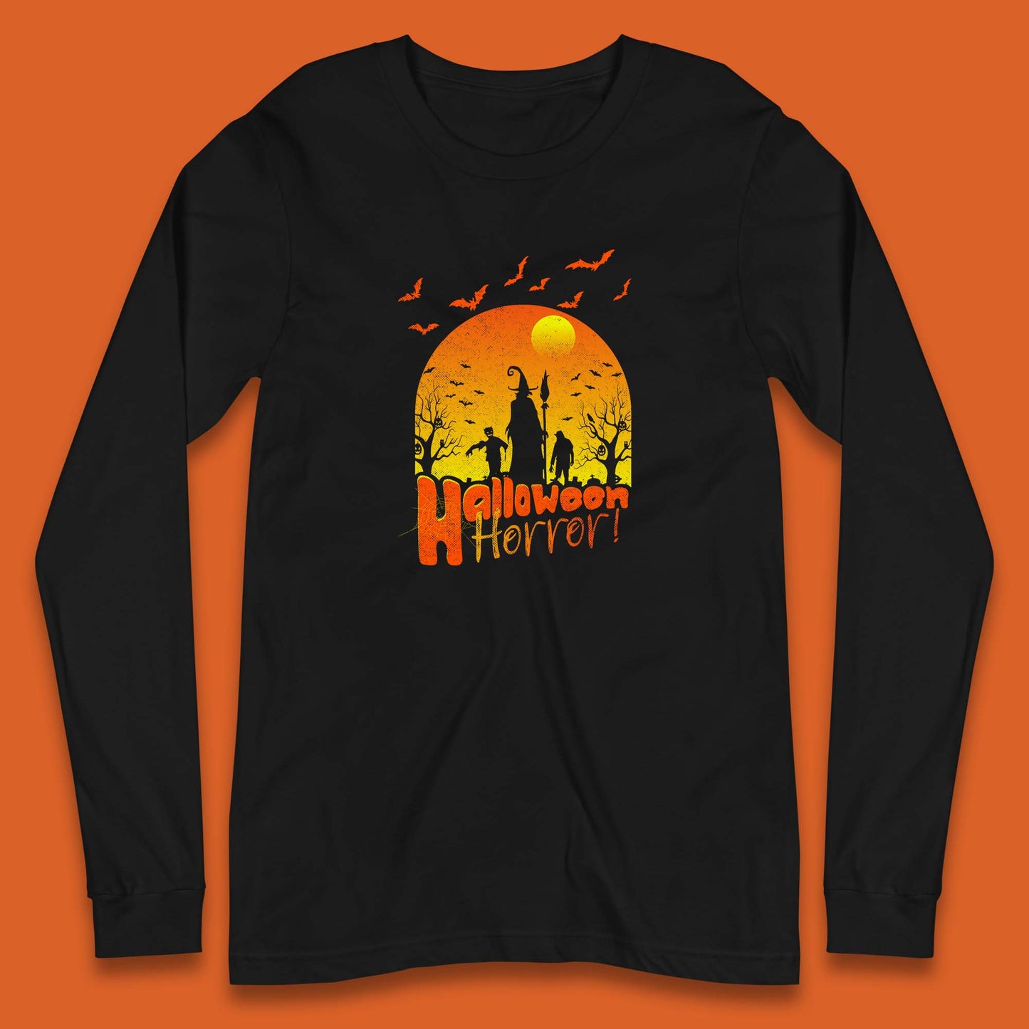 Halloween Horror Halloween Night Witch With Zombies Horror Scary Long Sleeve T Shirt