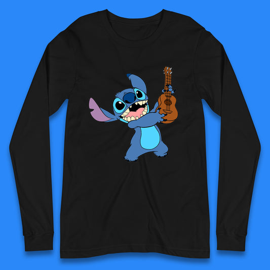 Disney Ohana Playing The Guitar Ohana Lilo & Stitich In Happy Mood Cartoon Character Disney World Long Sleeve T Shirt