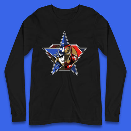 Captain America Logo With Iron Man Marvel Avengers Superheros Movie Character Long Sleeve T Shirt