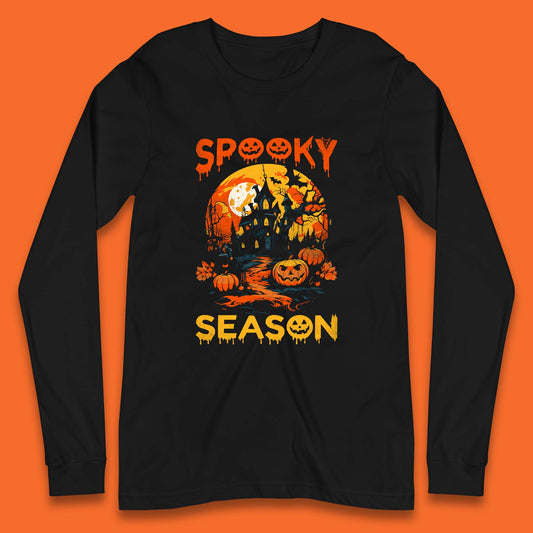 Spooky Season Happy Halloween Full Moon Dark Night Haunted House Long Sleeve T Shirt