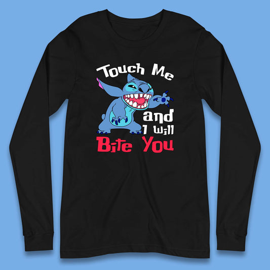 Disney Angry Stitch Cartoon Touch Me And I Will Bite You Lilo & Stitch Long Sleeve T Shirt