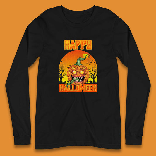 Happy Halloween Zombie Monster Pumpkin Jack-o-lantern Spooky Season Long Sleeve T Shirt