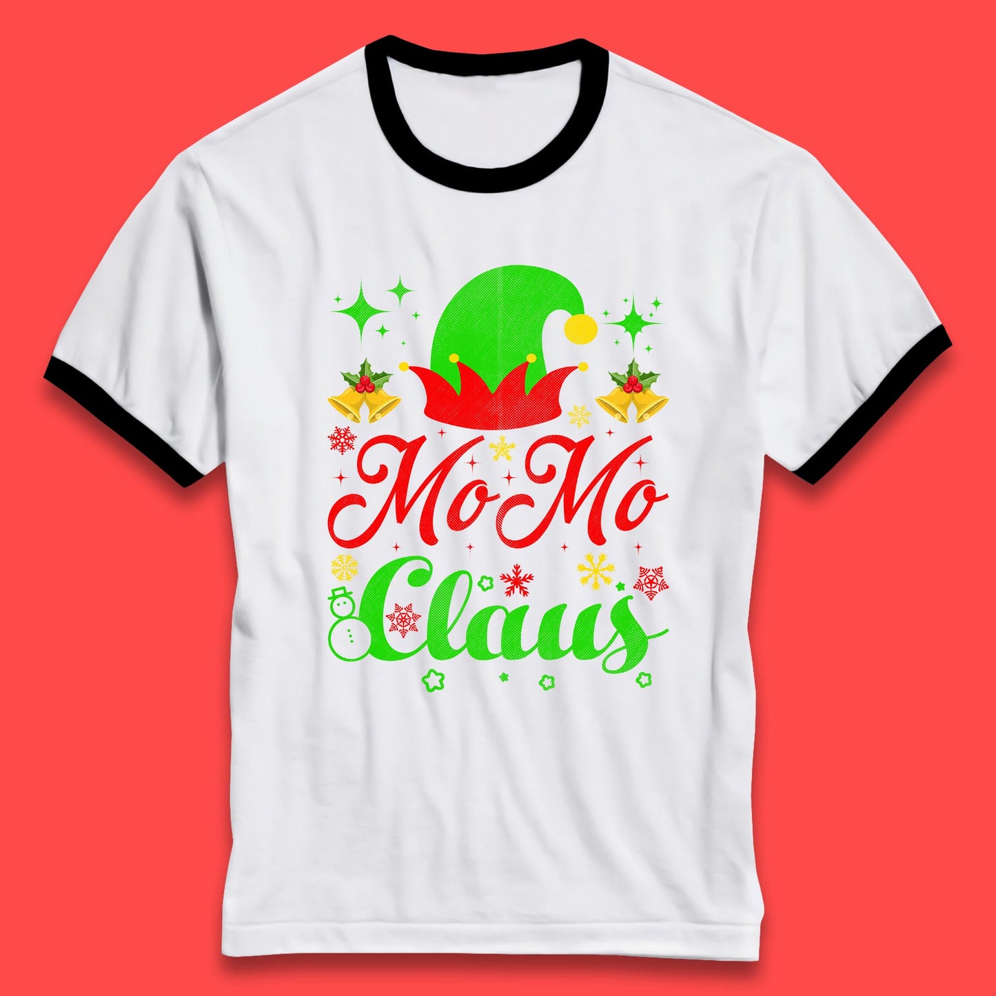 christmas momo claus elf hat ringer t shirt