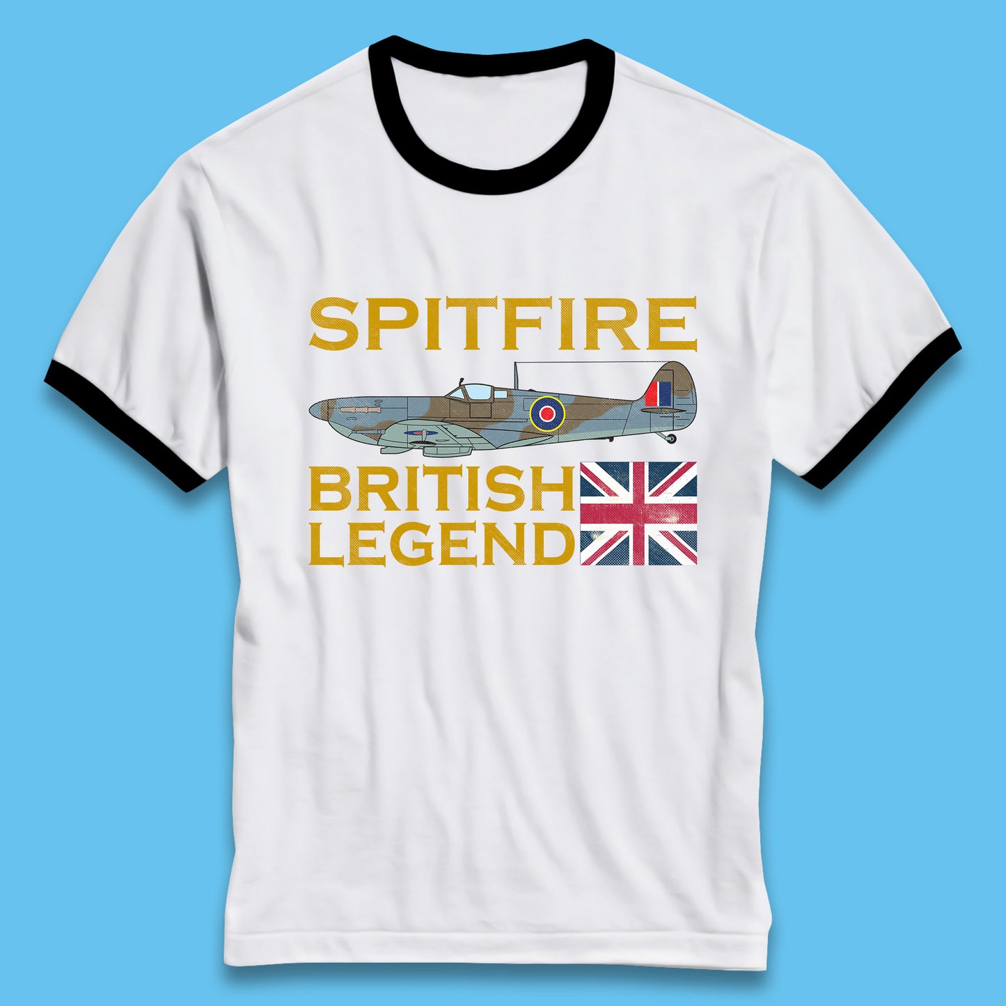 Supermarine Spitfire British Legend Fighter Aircraft Royal Air Force Spitfire WW2 Remembrance Day Ringer T Shirt