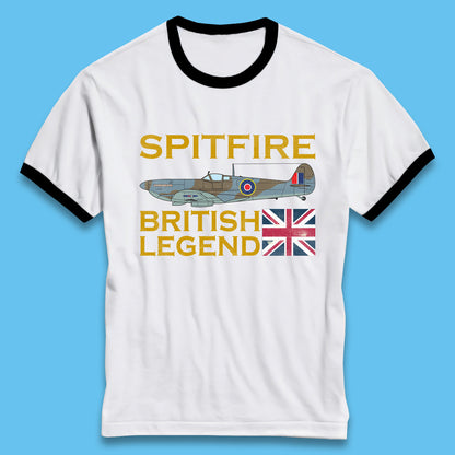 Supermarine Spitfire British Legend Fighter Aircraft Royal Air Force Spitfire WW2 Remembrance Day Ringer T Shirt