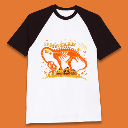 Spooky Saurus Rex Halloween Dinosaur T-Rex Skeleton With Scary Pumpkins Baseball T Shirt