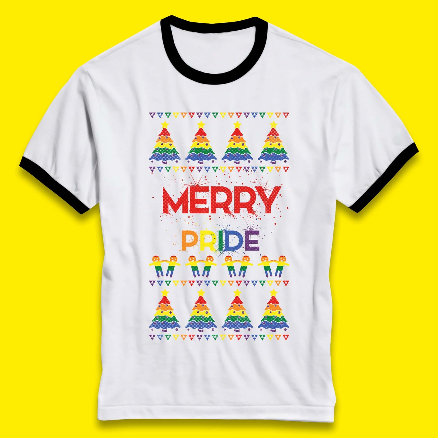 Merry Pride Christmas Trees Ringer T-Shirt