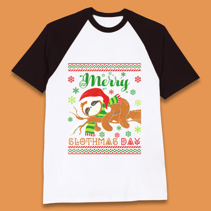 Merry Slothmas Day Christmas Santa Sloth Lovers Xmas Holiday Celebration Baseball T Shirt