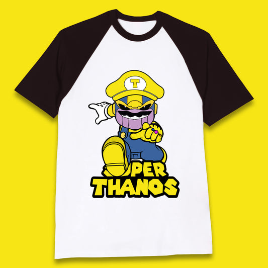 Super Thanos Marvel Infinity Gauntlet Super Mario Spoof Marvel Nintendo Game Series Wario Thanos Fictional Character Baseball T Shirt