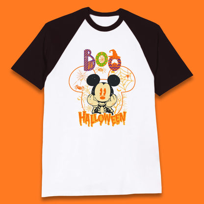 Boo Halloween Mickey Mouse Skeleton Horror Scary Disney Halloween Disneyland Trip Baseball T Shirt