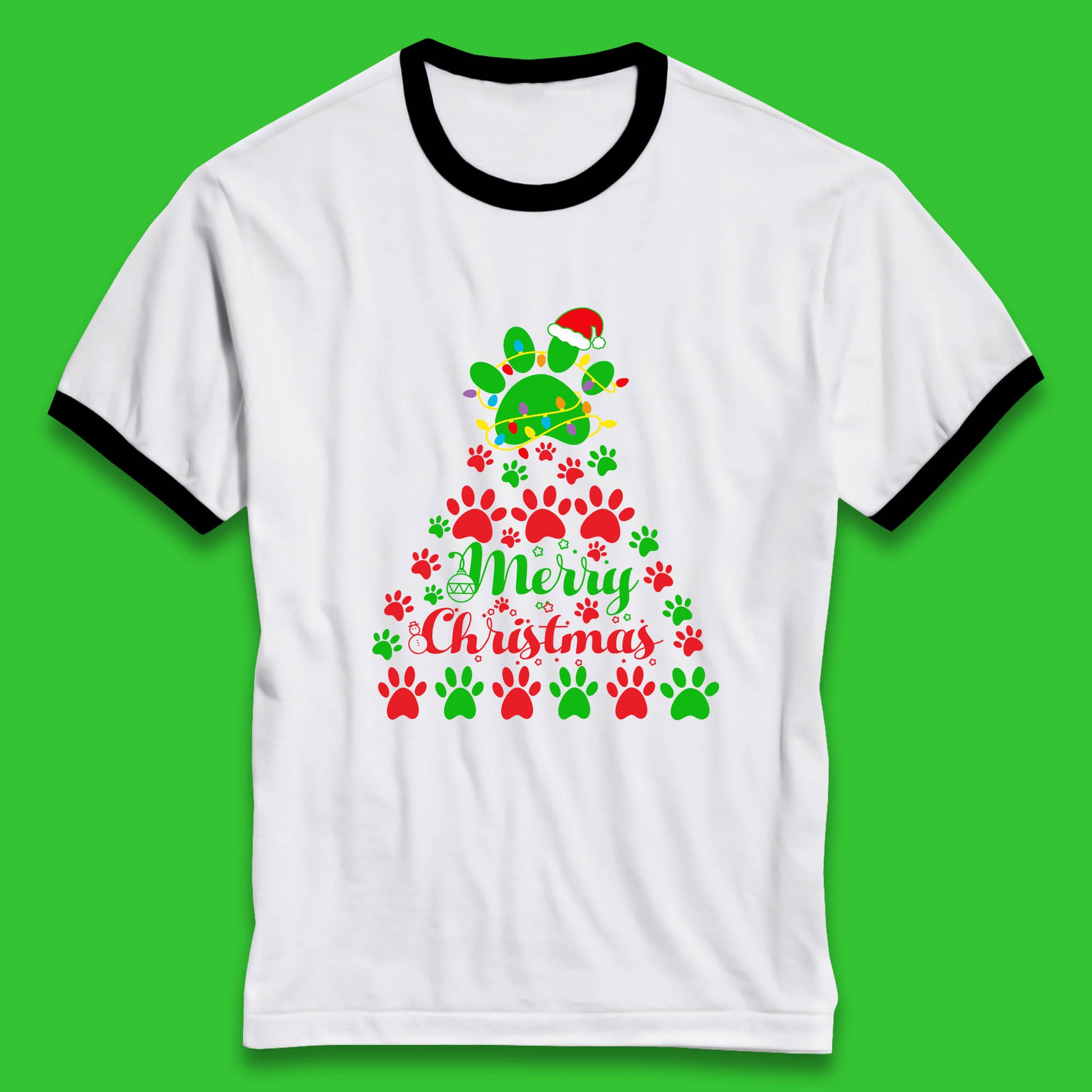 merry christmas paws tree ringer t shirt