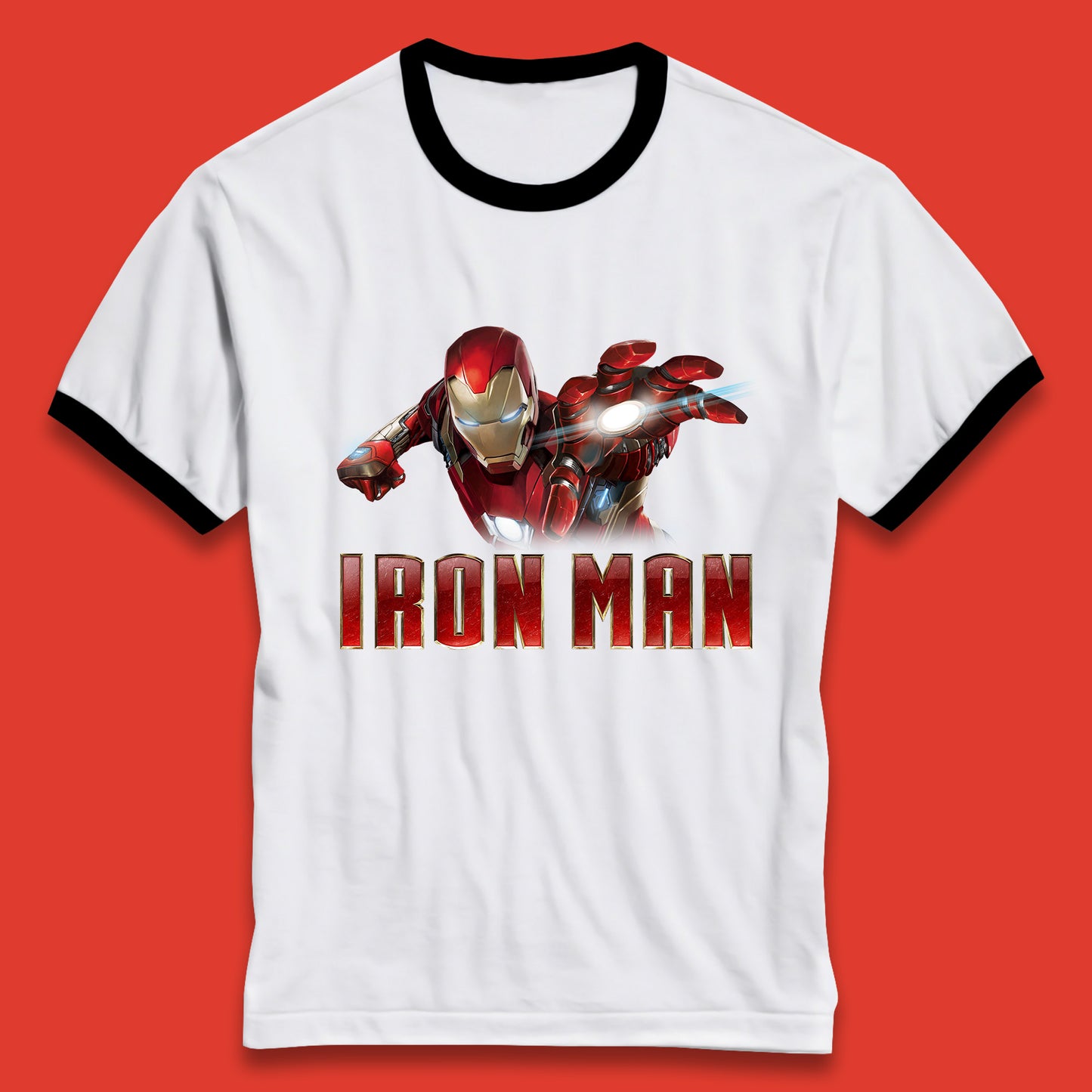 Iron Man Superhero Marvel Avengers Comic Book Character Flaying Iron-Man Marvel Comics Ringer T Shirt