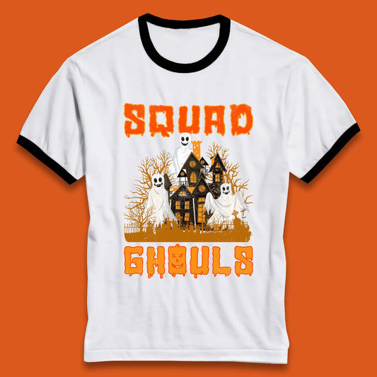 Squad Ghouls Halloween Boo Ghost Horror Scary Haunted House Ringer T Shirt