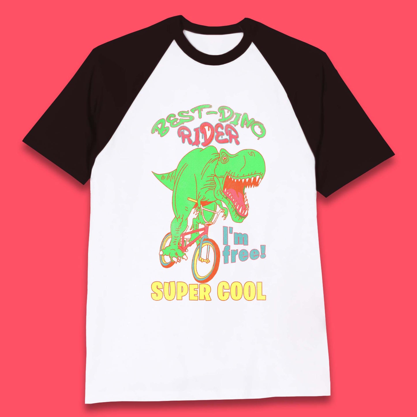 Dinosaur Riding Bicycle Baseball T-Shirt