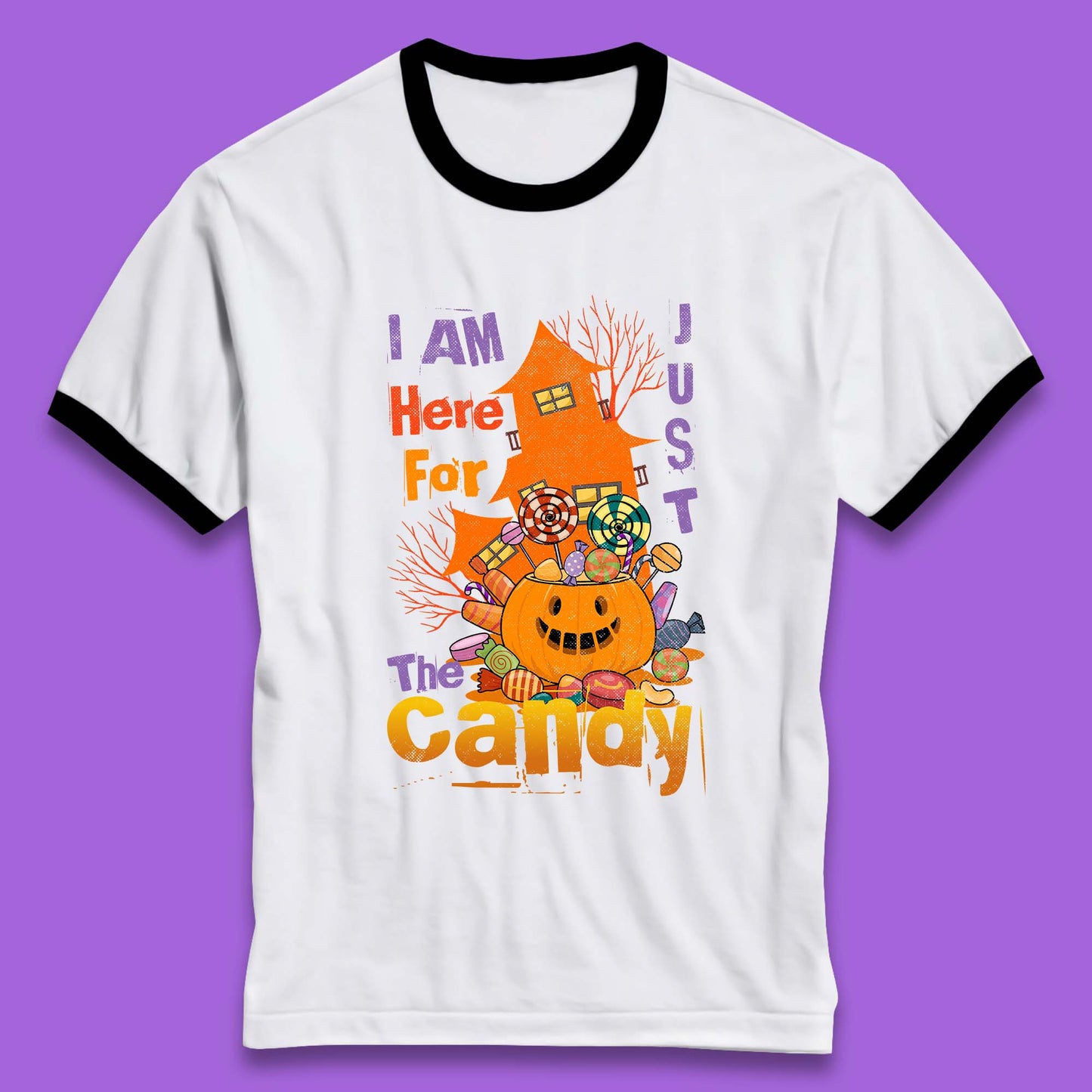 I'm Just Here For The Candy Halloween Trick Or Treat Ringer T Shirt