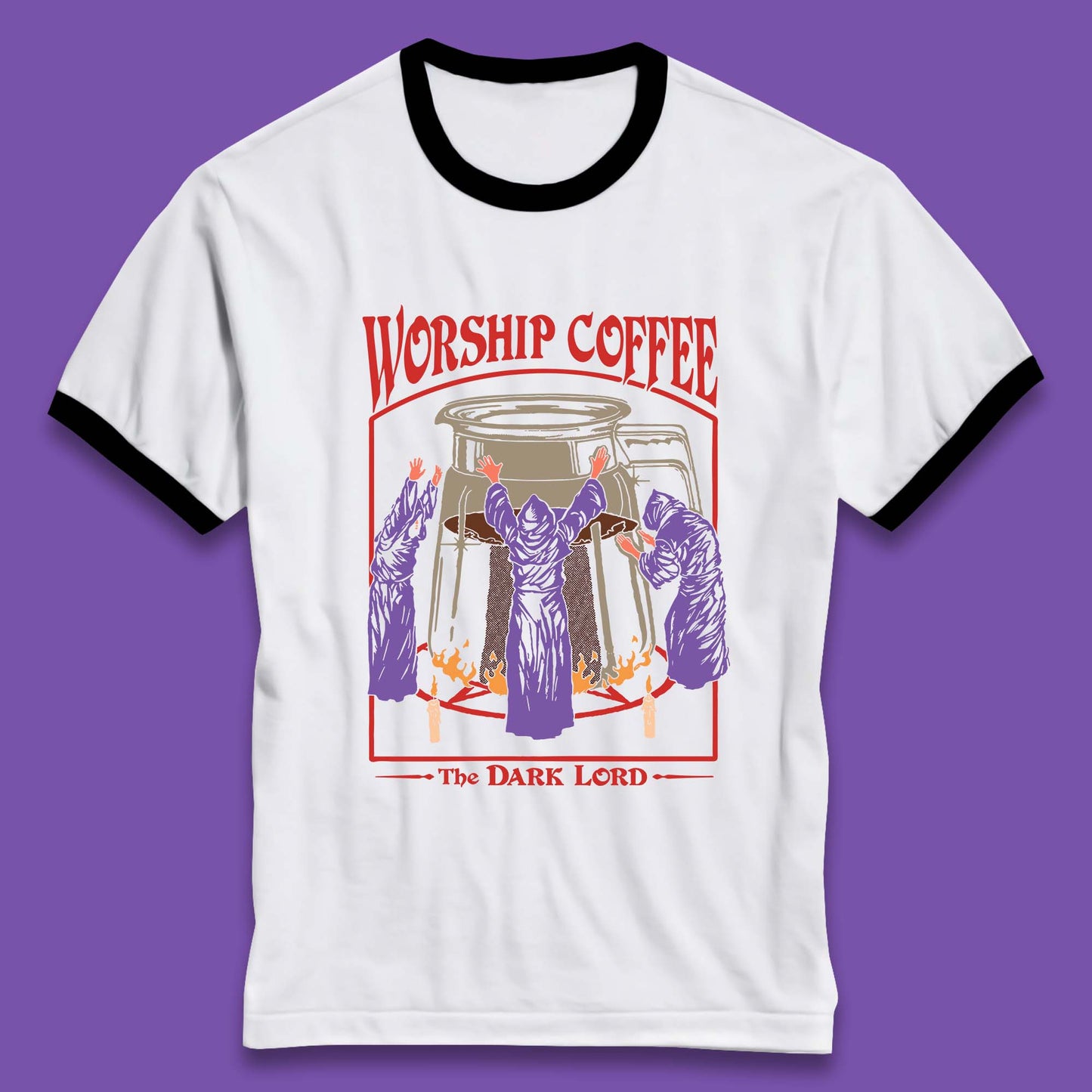 Worship Coffee The Dark Lord Aesthetic Vintage Coffee Retro Halloween Coffee Lover Faith Ringer T Shirt