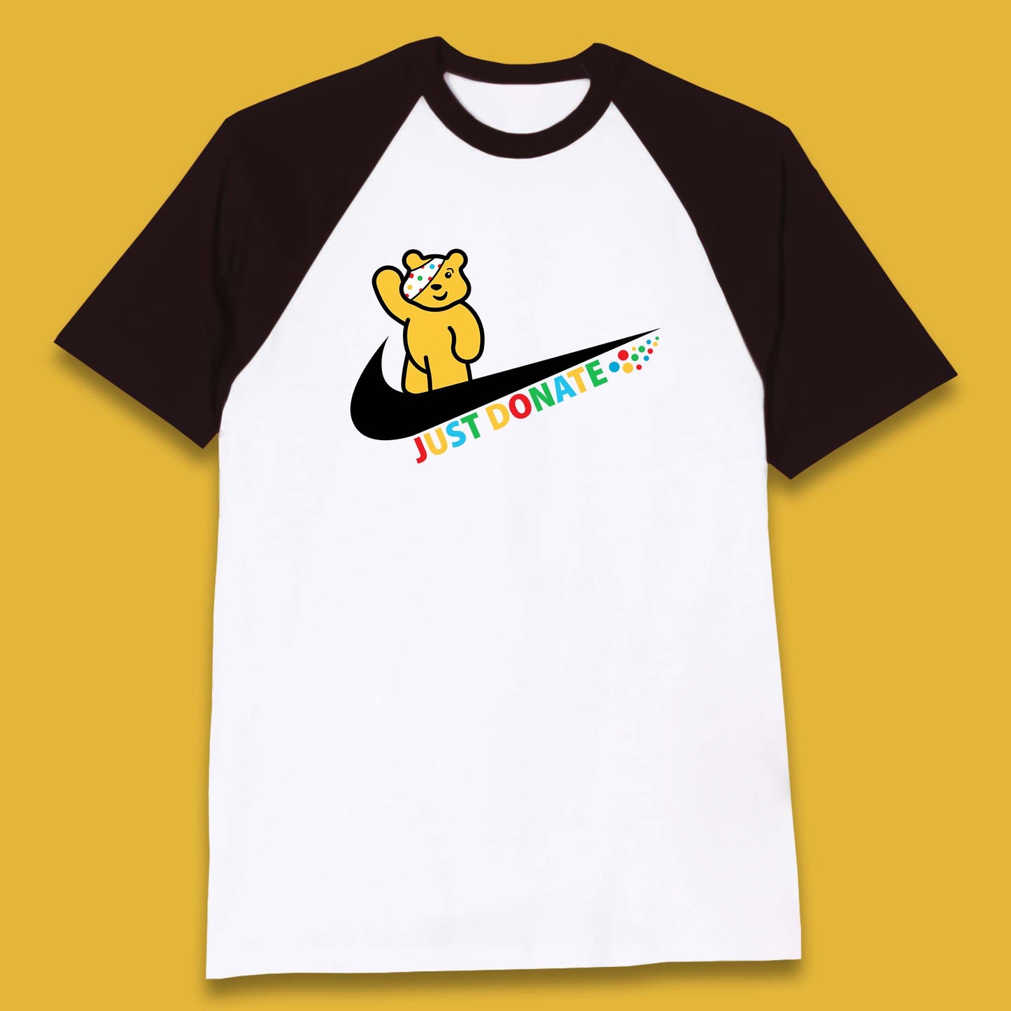 Just Donate Spotty Pudsey Bear Children In Need Fundraising Pudsey Bear Baseball T Shirt