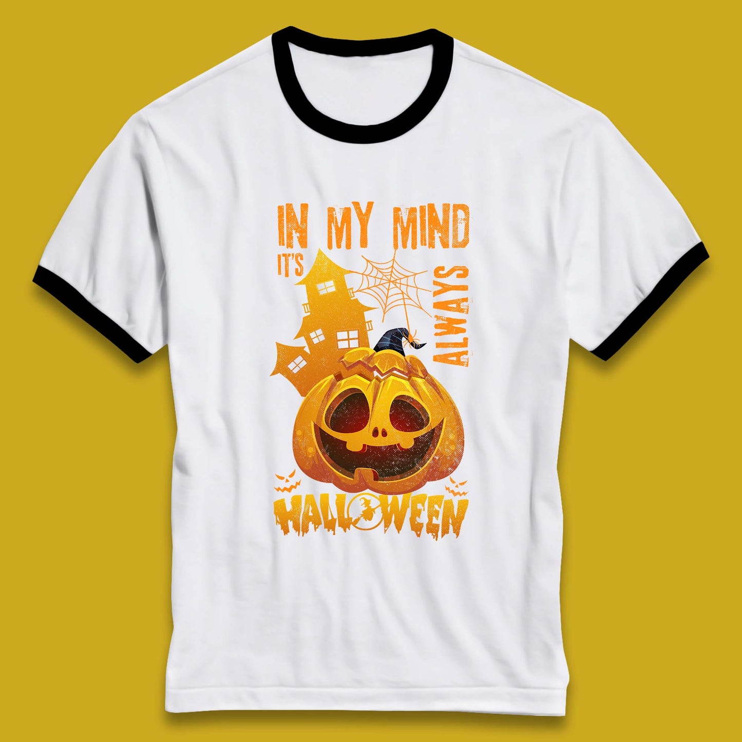 In My Mind It's Always Halloween Haunted House Horror Scary Monster Pumpkin Ringer T Shirt