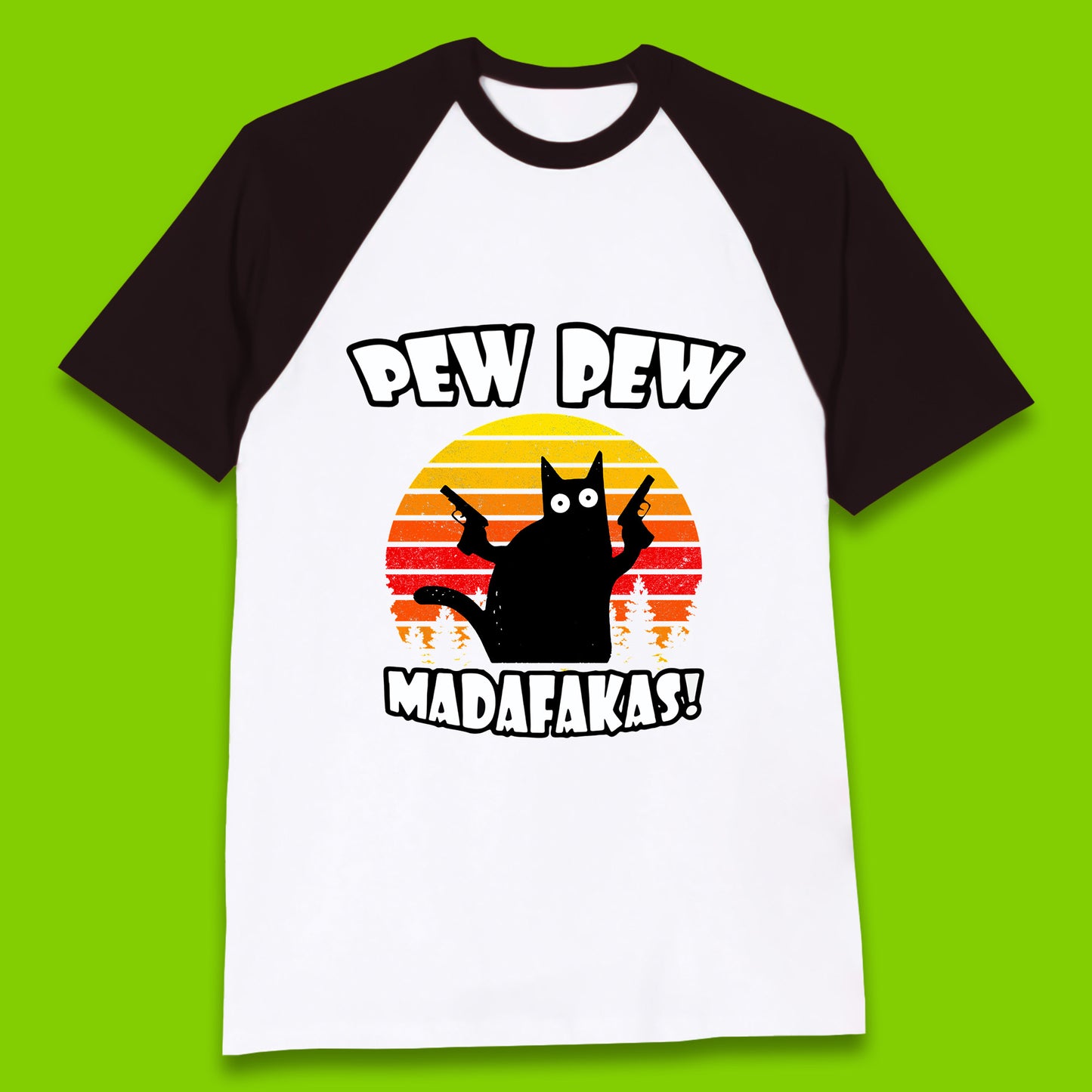 Pew Pew Madafakas Funny Joke Retro Vintage Cat Gun Pistol Kitty Pew Pew Cat Meme Baseball T Shirt