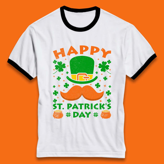 Leprechaun Hat & Ginger Mustache Ringer T-Shirt