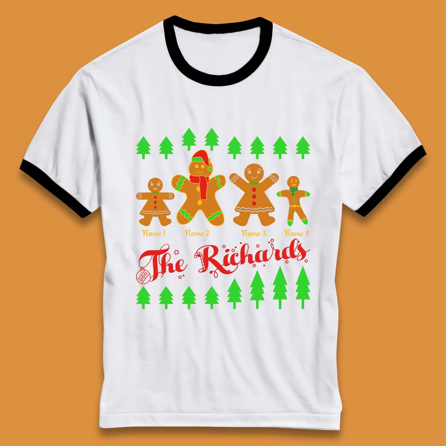 Personalised The Gingerbread Family Christmas Ringer T-Shirt