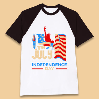 Statue Of Liberty 4th July USA Independence Day Celebration Fireworks Baseball T Shirt