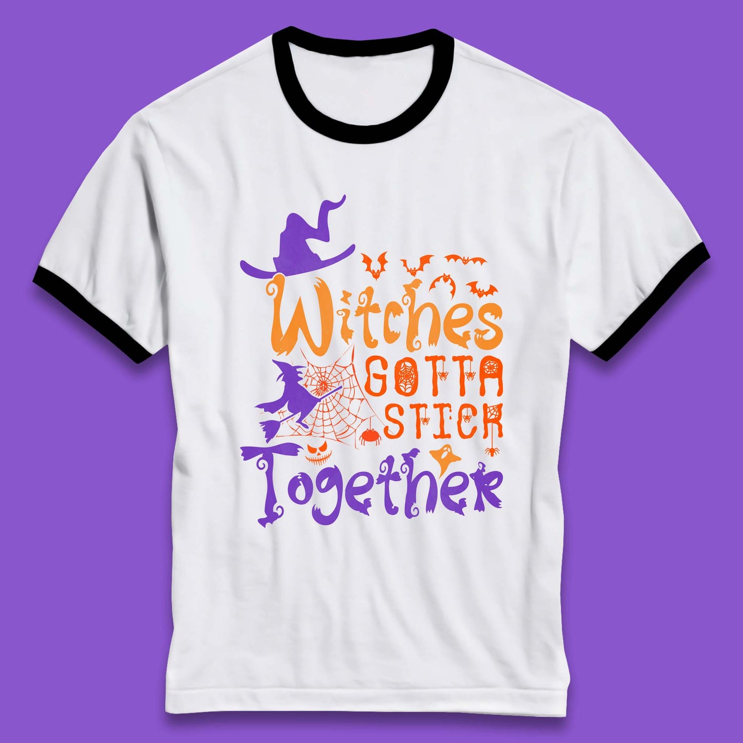 Witches Gotta Stick Together Funny Halloween Witchy Ringer T Shirt