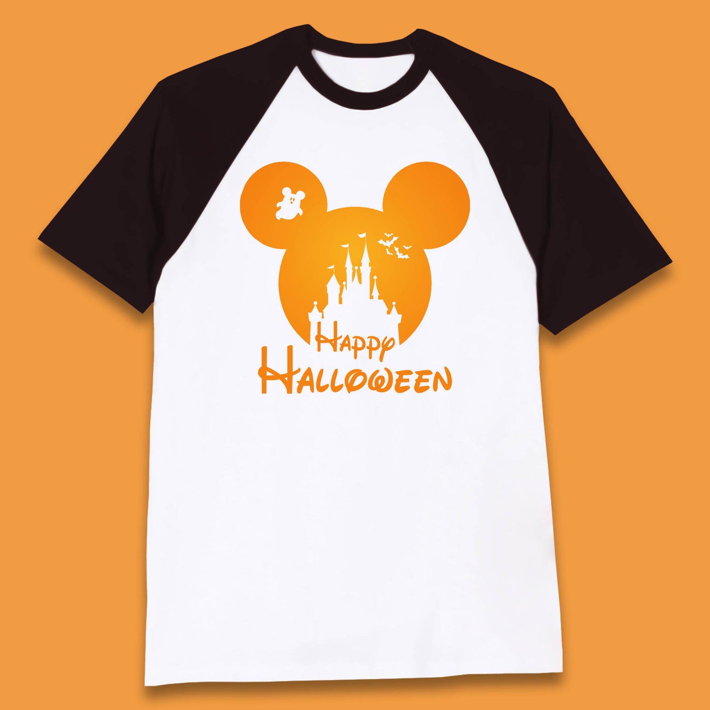 Happy Halloween Mickey Mouse Disney Castle Halloween Scary Boo Flying Bats Baseball T Shirt