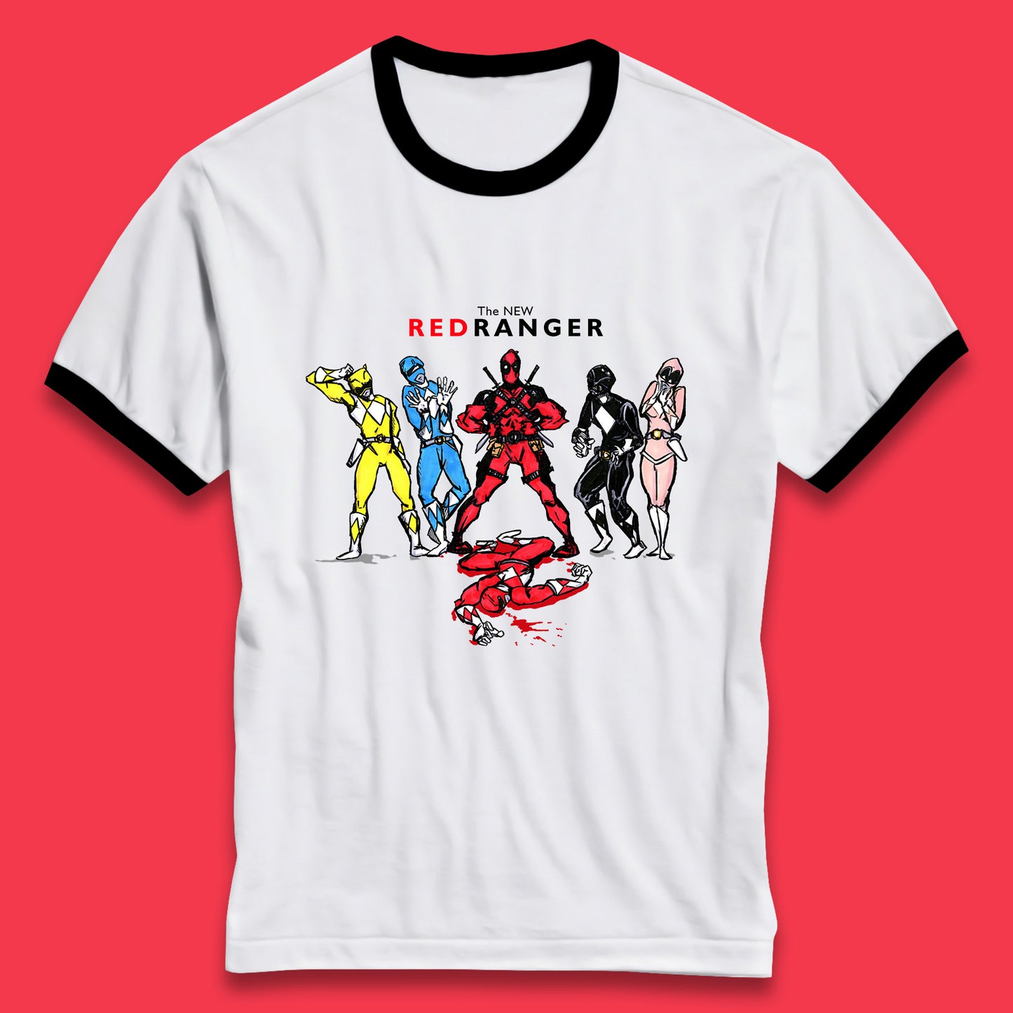 The New Red Ranger Deadpool (Marvel Comics) Vs Red Ranger (Power Rangers) Superhero Ringer T Shirt