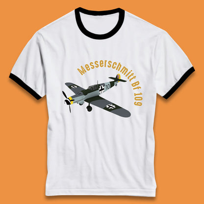 Messerschmitt Bf 109 Fighter Aircraft Vintage Retro Military Fighter Jets World War Remembrance Day Ringer T Shirt