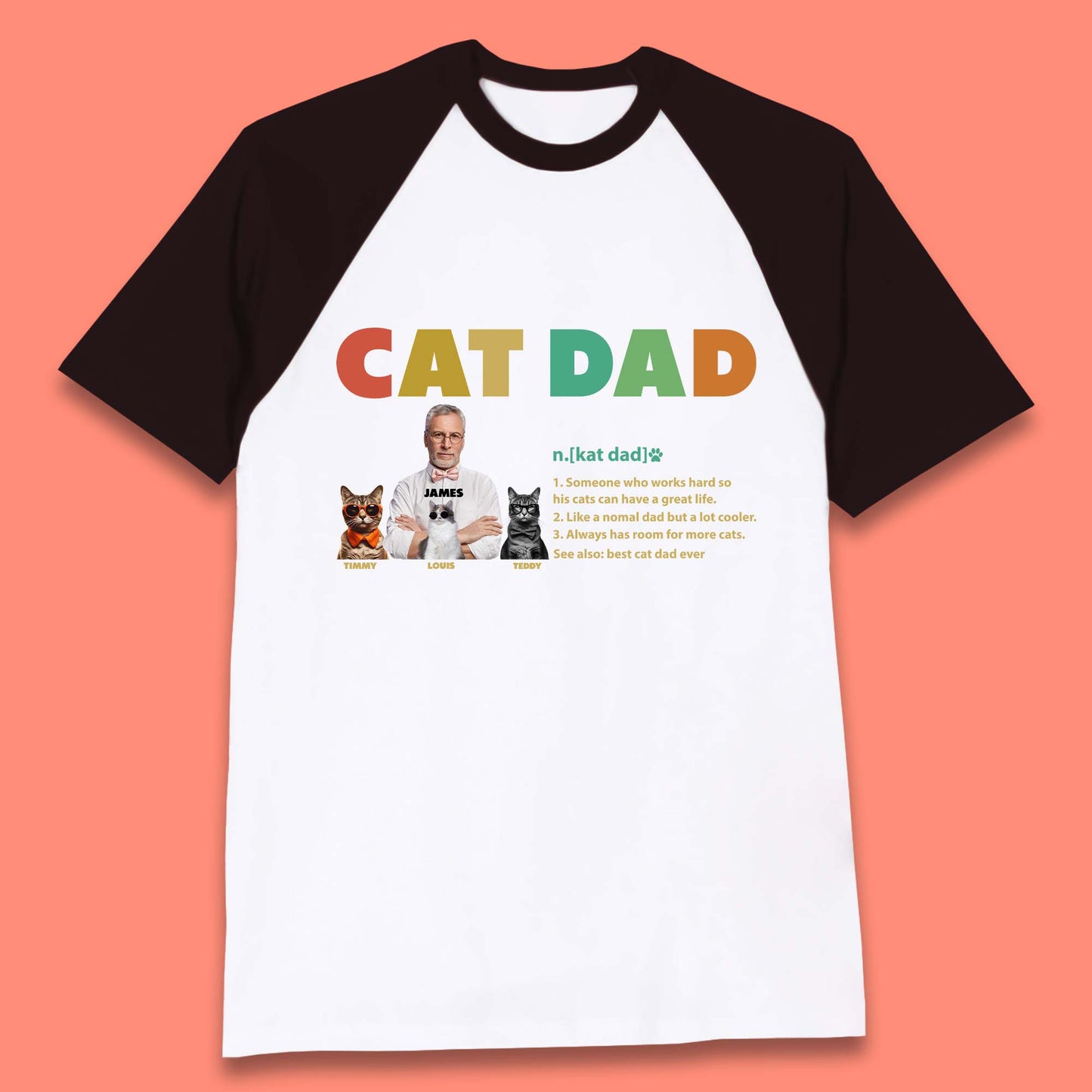 Personalised Cat Dad Baseball T-Shirt