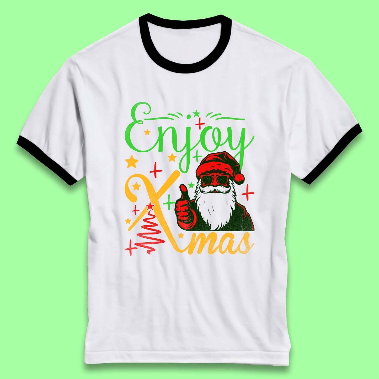 santa claus thumbs up christmas ringer t shirt