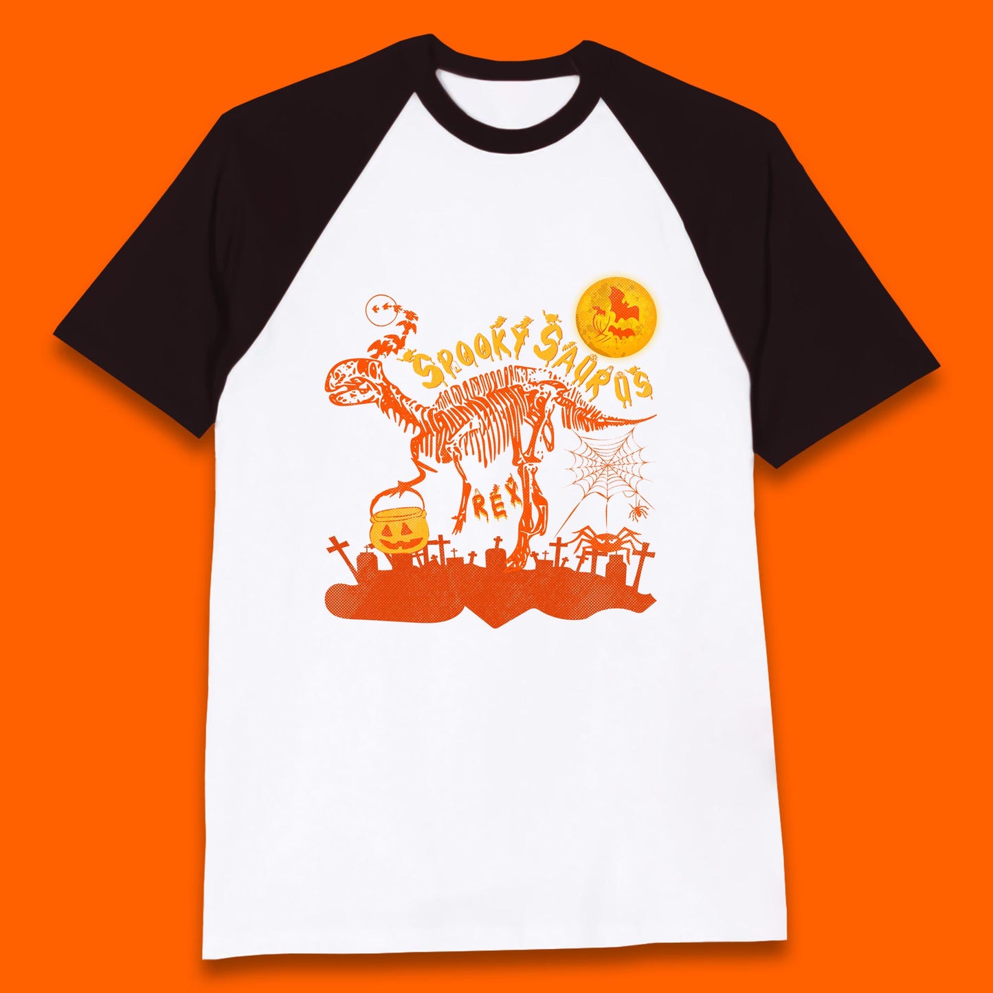 Spooky Saurus Rex Halloween Dinosaur Skeleton T-Rex Scary Pumpkin Baseball T Shirt