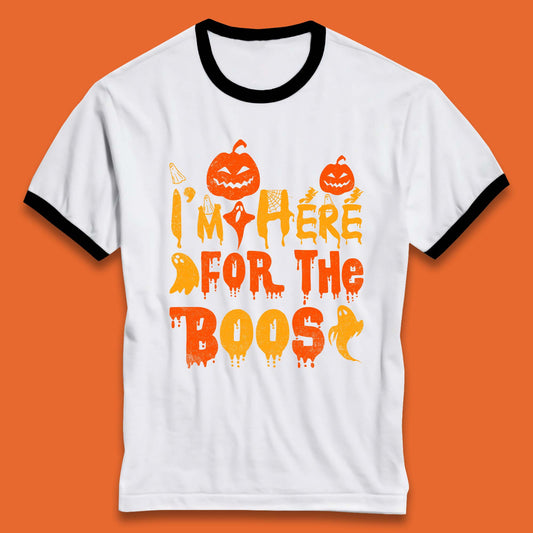 I'm Here For The Boos Halloween Pumpkin Ghost Horror Scary Ringer T Shirt