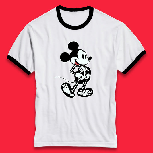 Disney Mickey Mouse Skeleton Funny Horror Scary Cartoon Character Mickey Skull Disneyland Vacation Trip Disney World Ringer T Shirt