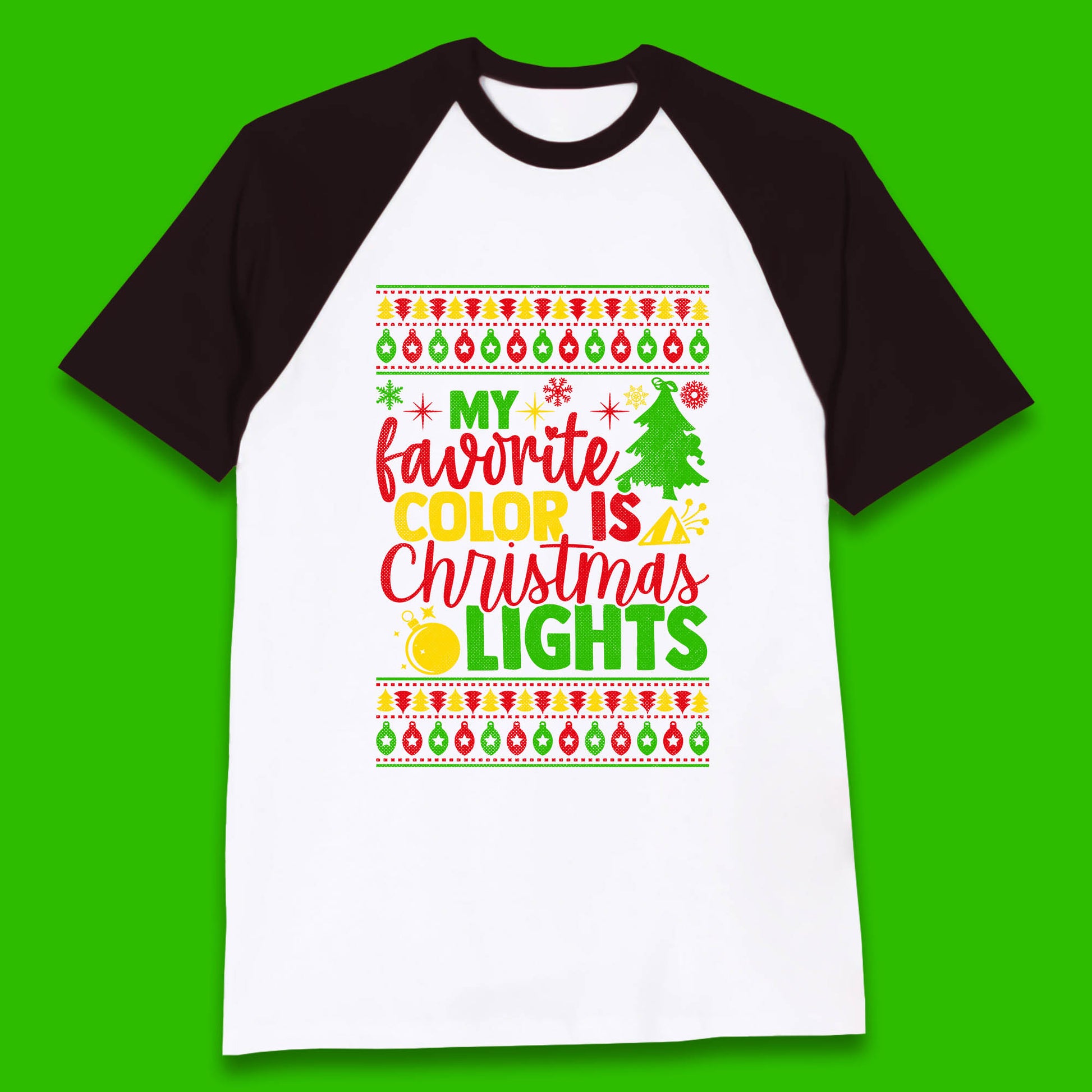 my favorite color is christmas lights baseball t shirt