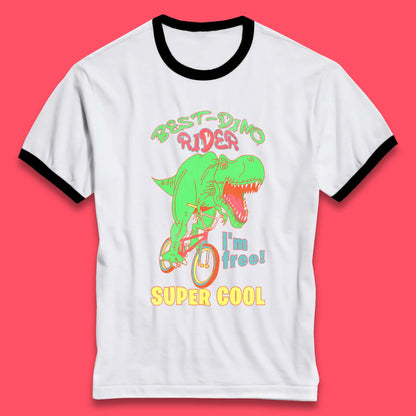 Dinosaur Riding Bicycle Ringer T-Shirt