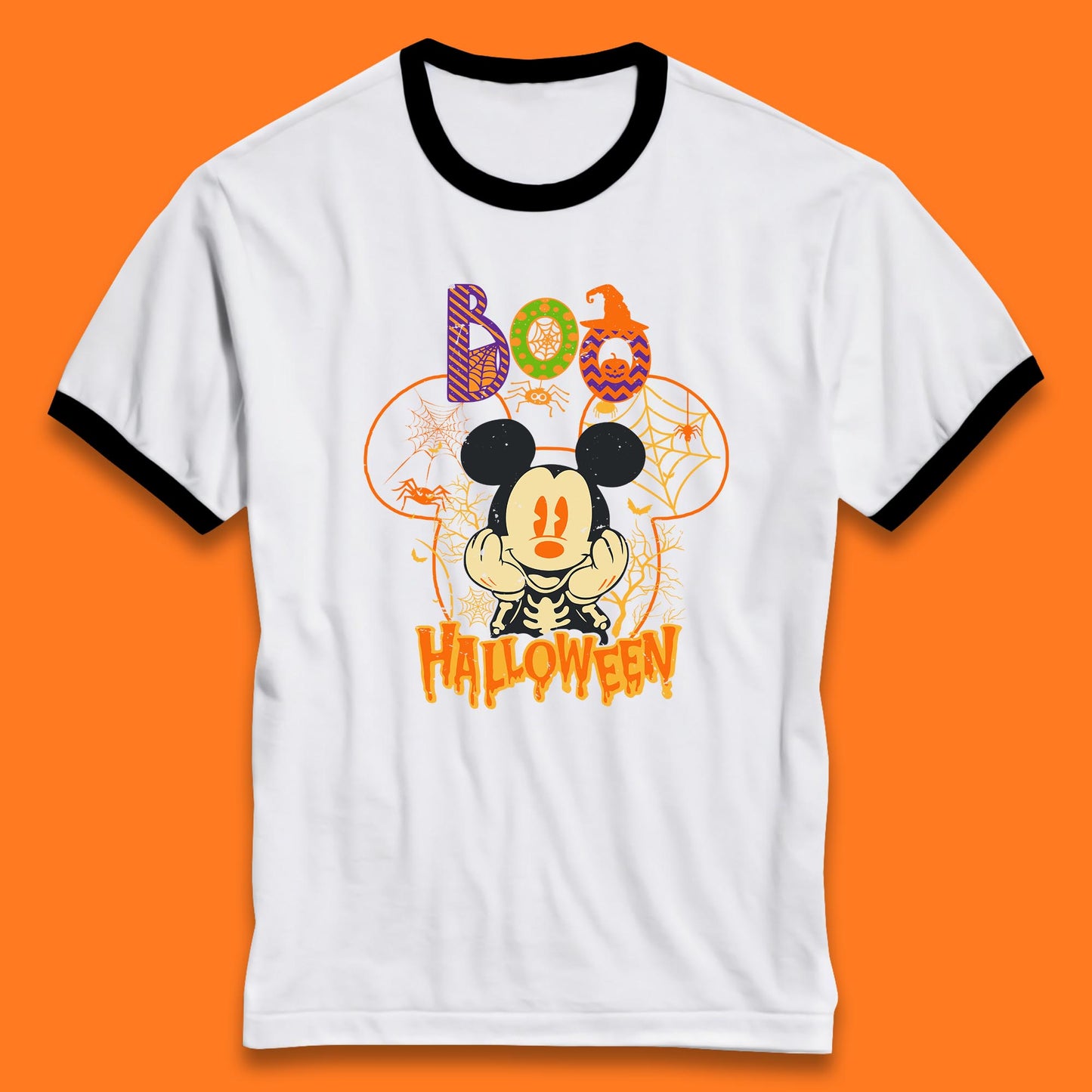 Boo Halloween Mickey Mouse Skeleton Horror Scary Disney Halloween Disneyland Trip Ringer T Shirt