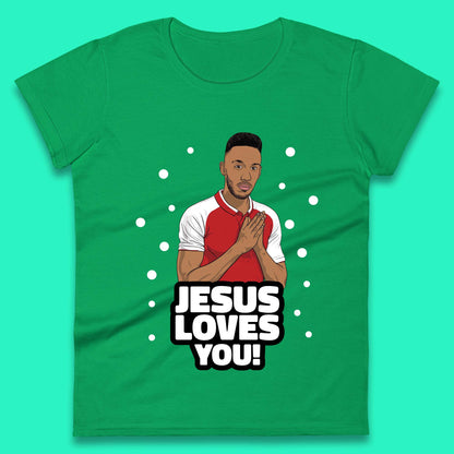 Jesus Loves You Footballer Christmas Womens T-Shirt