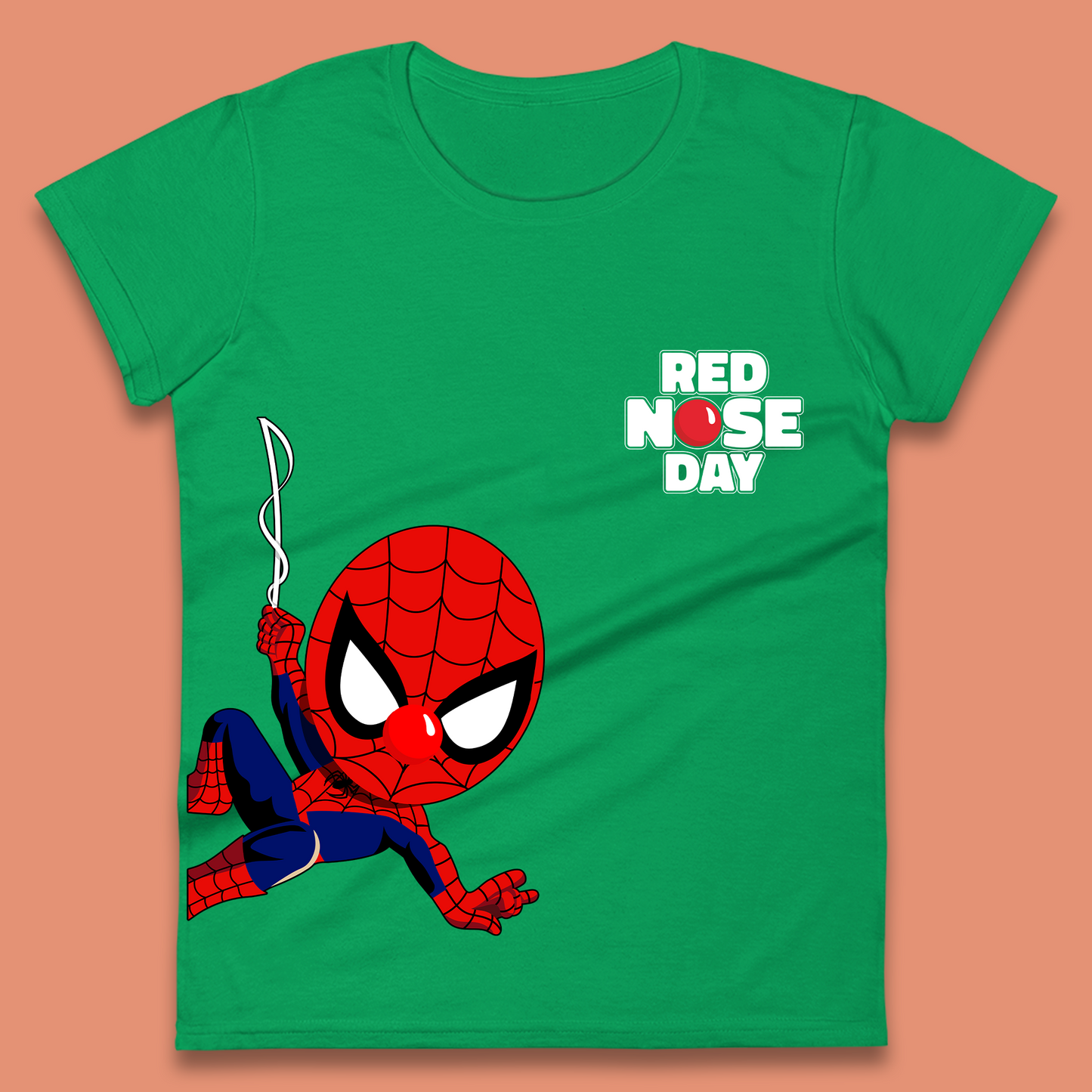 Spider Man Peeking Red Nose Day Womens T-Shirt