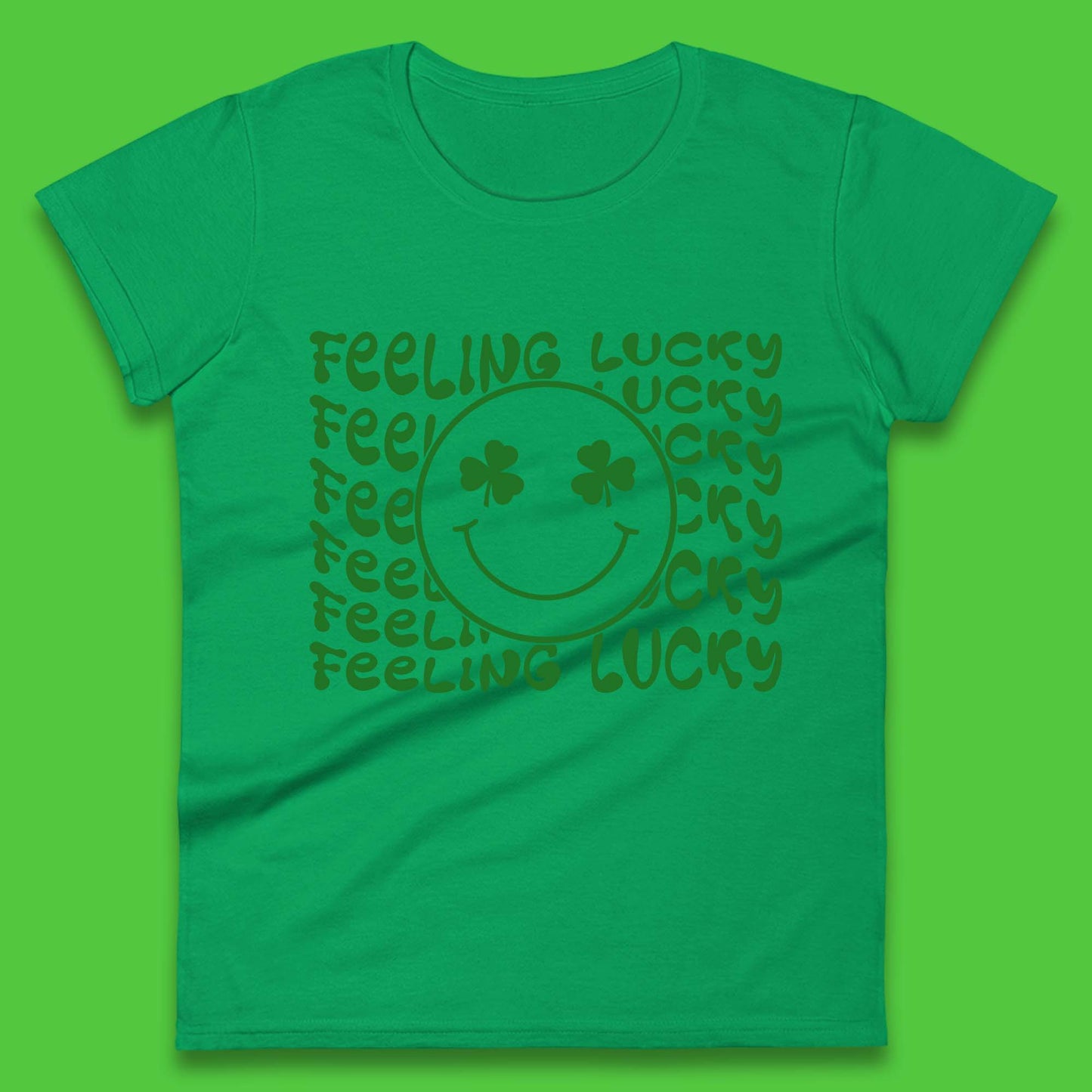 Feeling Lucky Smiley Shamrock Womens T-Shirt